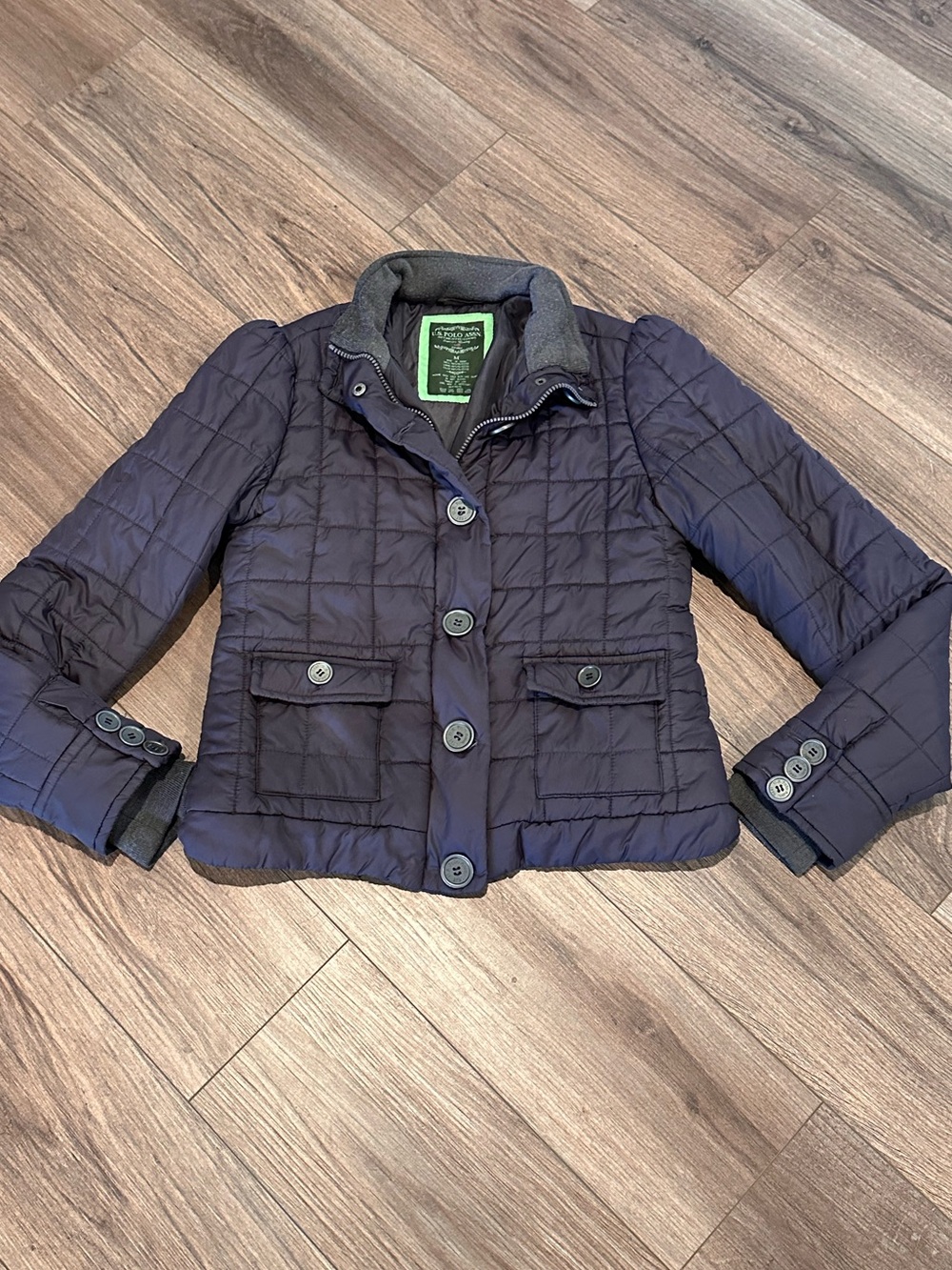 US Polo Assn Purple Gray Quilted Button-Front Jacket Size Medium